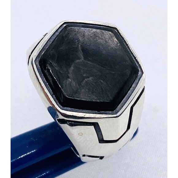 David Yurman Sterling Silver 925 Hexagon Black Stone Ring Size 7.75